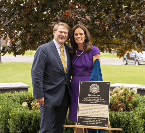 Gayle and Pam Beebe at the new Beebe Plaza